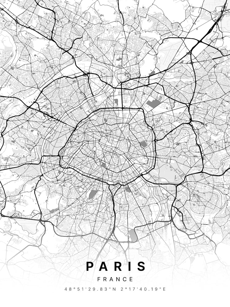 Paris France White Map