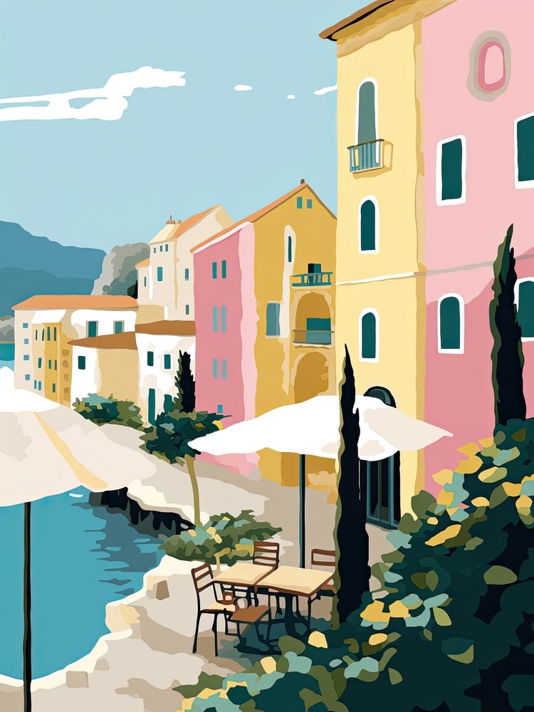 Amalfi, Italy, Flat Pastels Tones Illustration 4