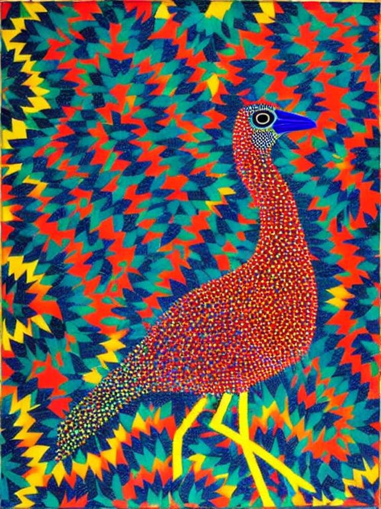 Emu Yayoi Kusama Style Illustration Bird