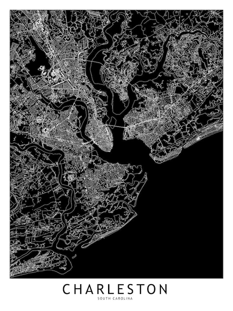 Charleston Black And White Map