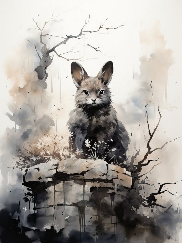 Rabbit, Japanese Brush Painting, Ukiyo E, Minimal 2