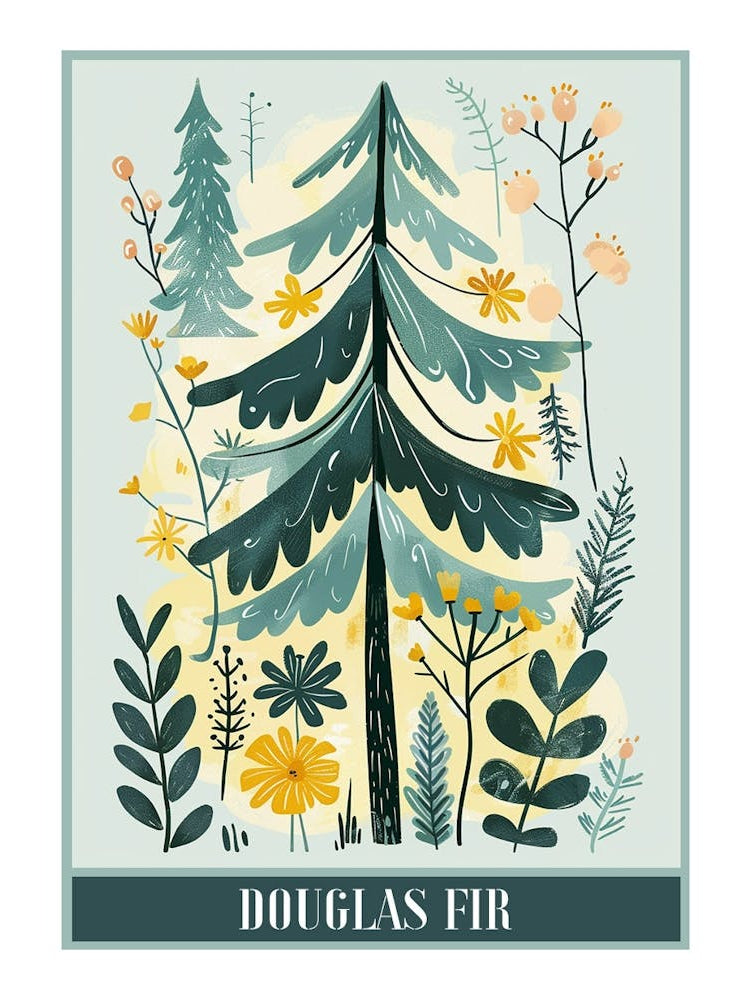 Douglas Fir Tree Illustration Flat 2 Poster