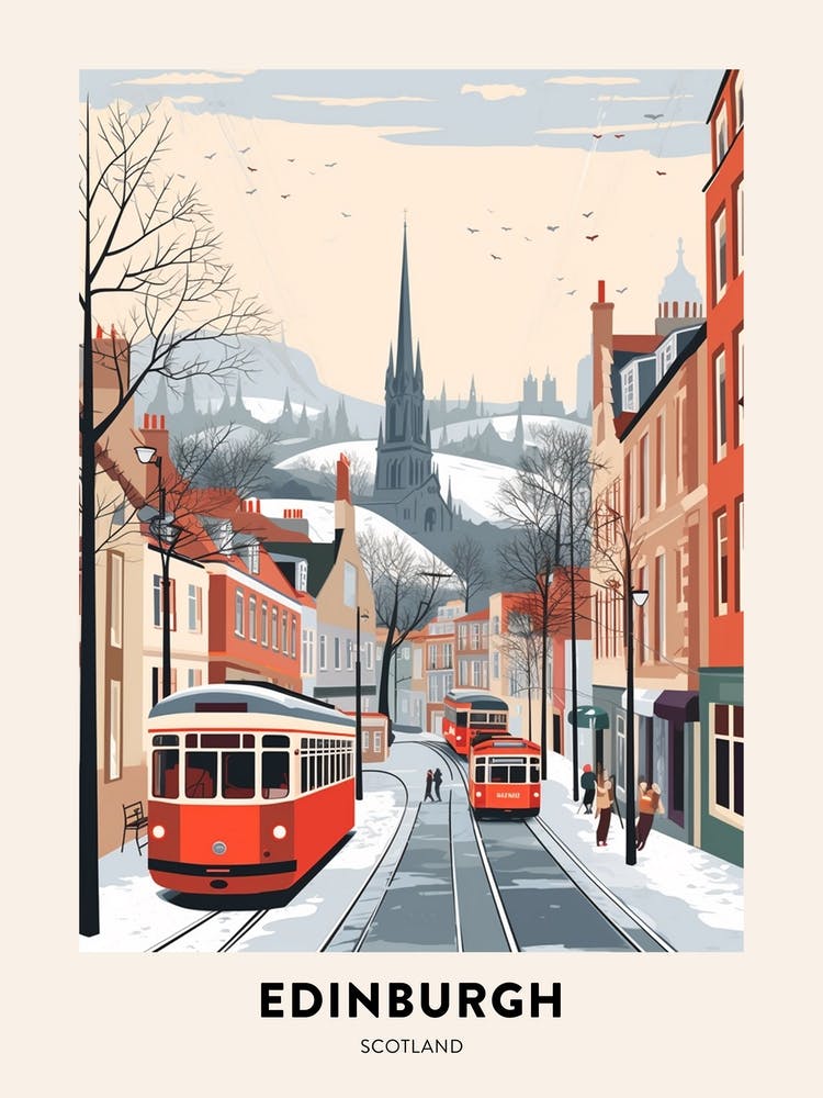 Vintage Winter Travel Poster Edinburgh Scotland 2
