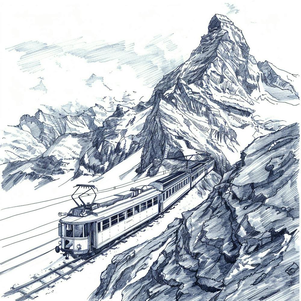 A Jungfraujoch In Switzerland Hand Drawn Sketch 1