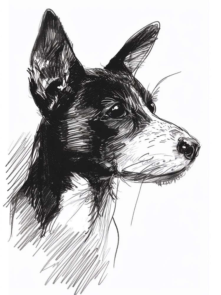 Basenji Dog Line Sketch 3