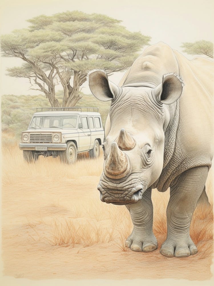 Rhino With A Safari Car 1
