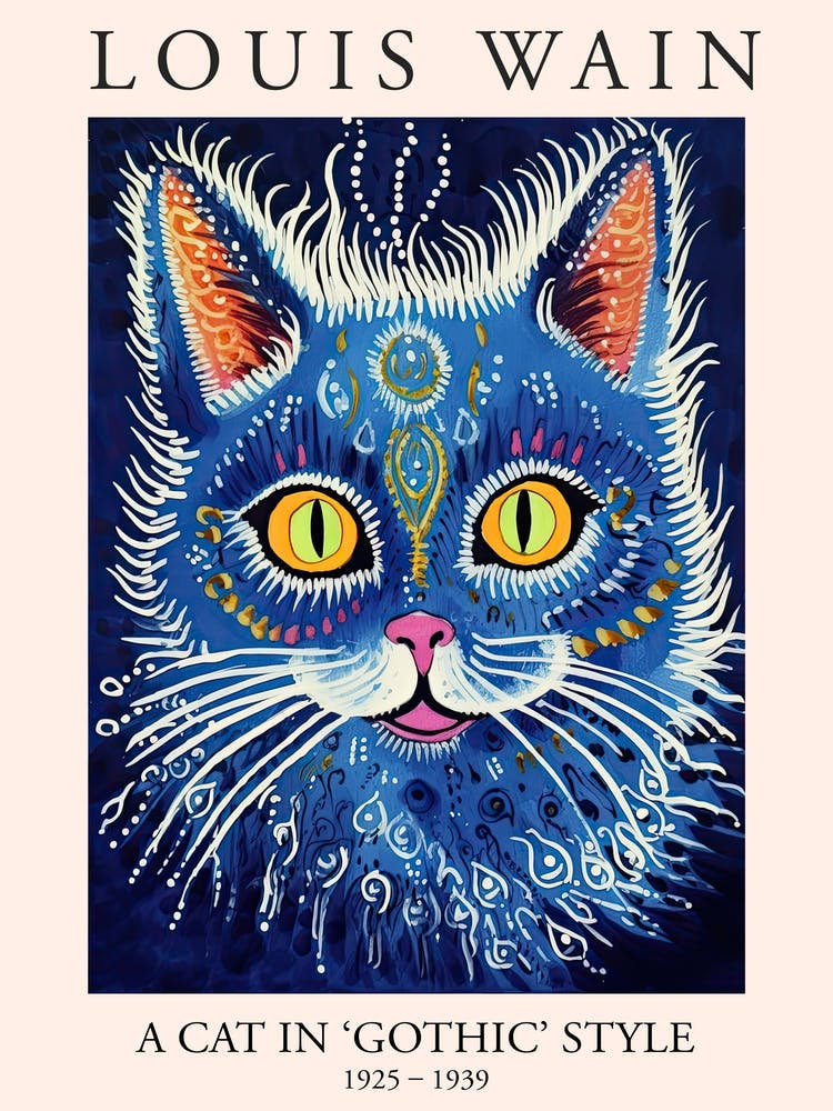 Louis Wain, A Cat In Gothic Style, Blue Cat Poster 8
