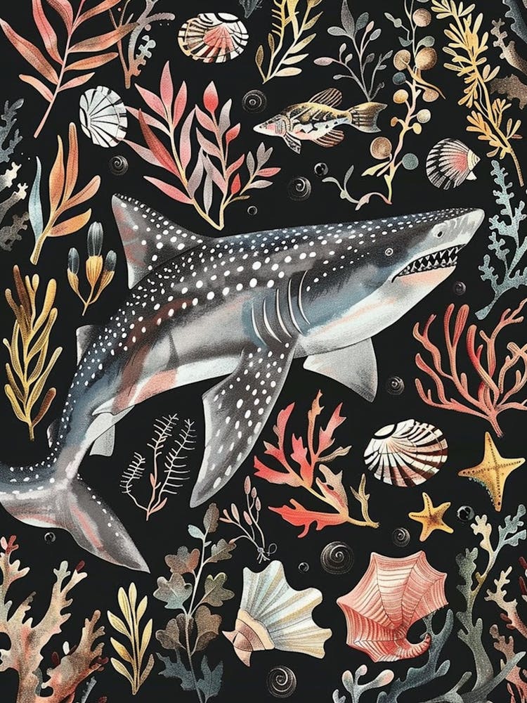 Squatina Genus Shark Seascape Black Background Illustration 2