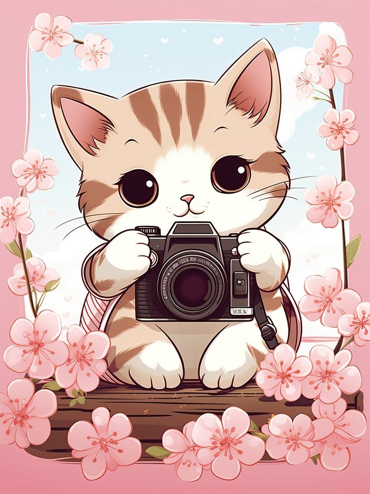 Kawaii Cat Drawings Taking Photos 3