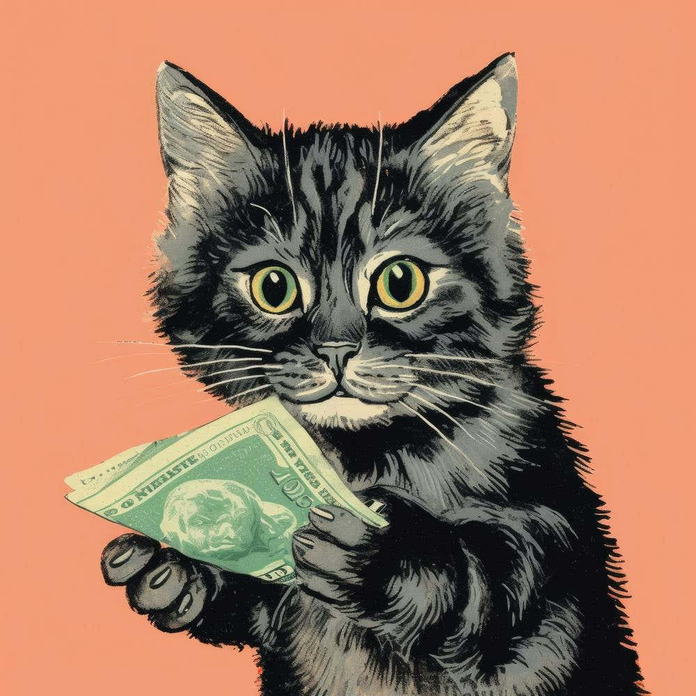 Cat Holding Money 1