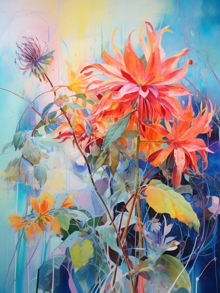 Abstract Flower Painting Bee Balm 1
