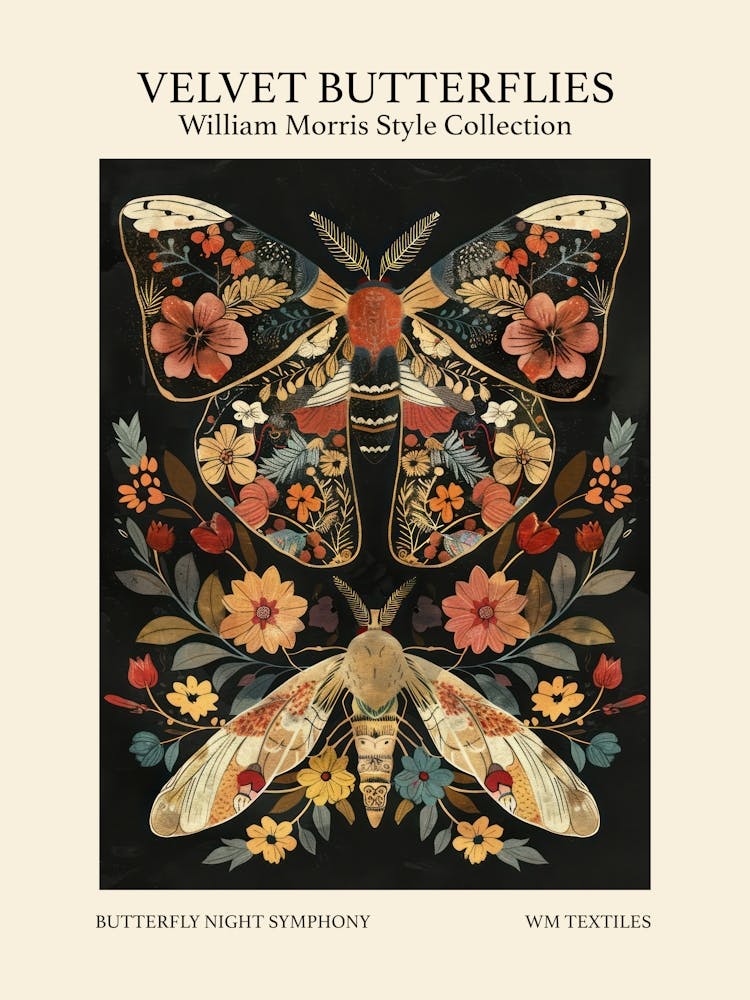 Velvet Butterflies Collection Butterfly Night Symphony William Morris Style 3