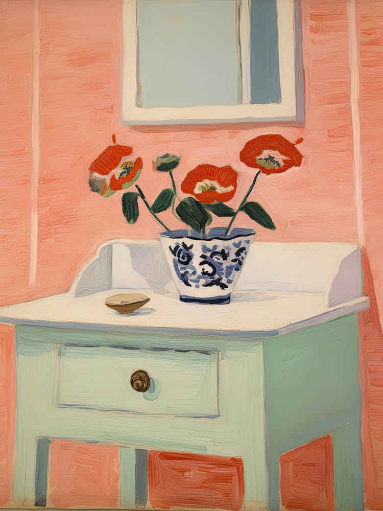 Bathroom Vanity Painting With A Poppy Bouquet 4