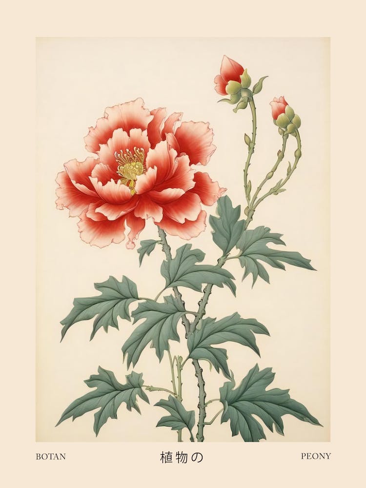 Botan Peony 4 Vintage Japanese Botanical Poster