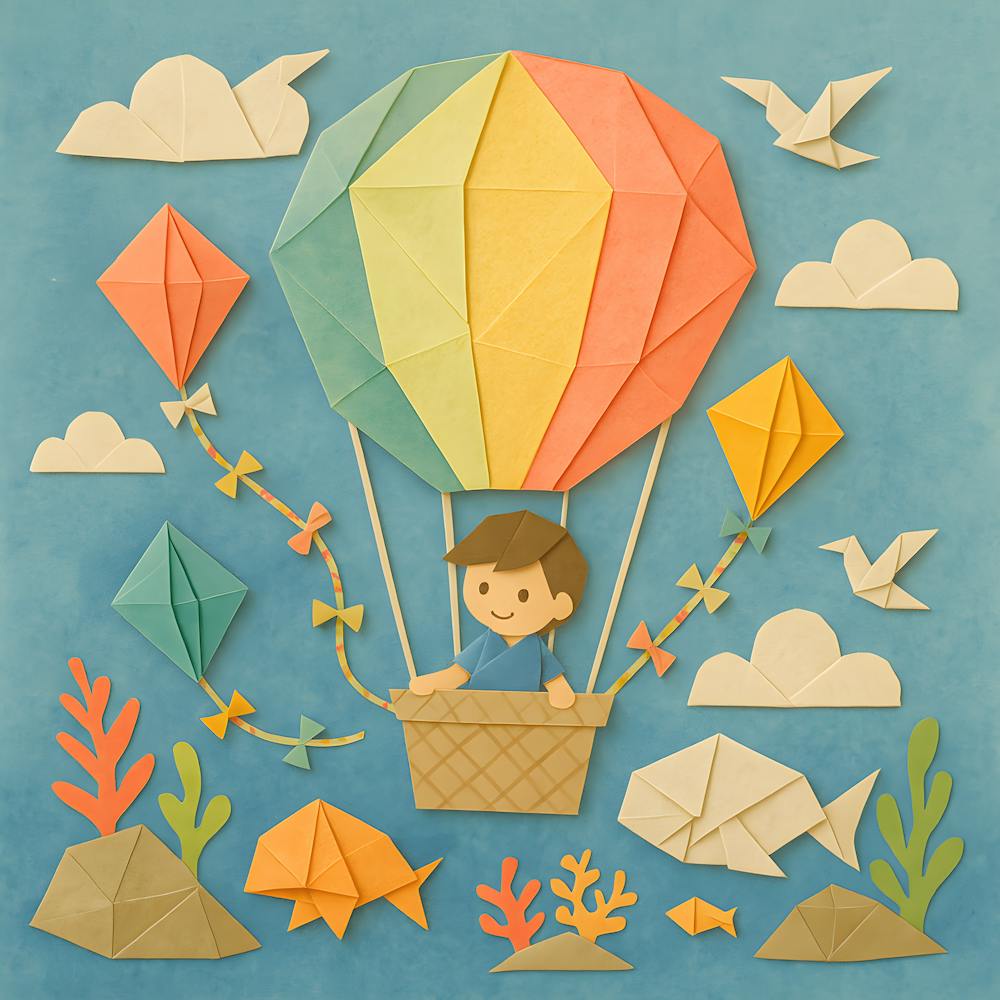 Whimsical Origami Hot Air Balloon Art – Colorful Kids Room & Nursery Wall Decor
