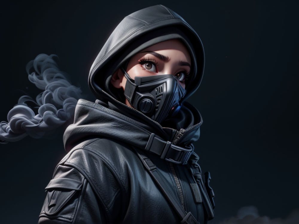 Girl Wearing A Gas Mask in the Apocalypse