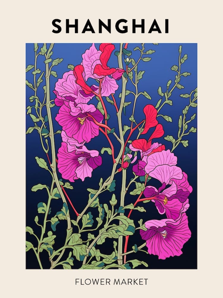 Shanghai China Botanical Flower Market Poster