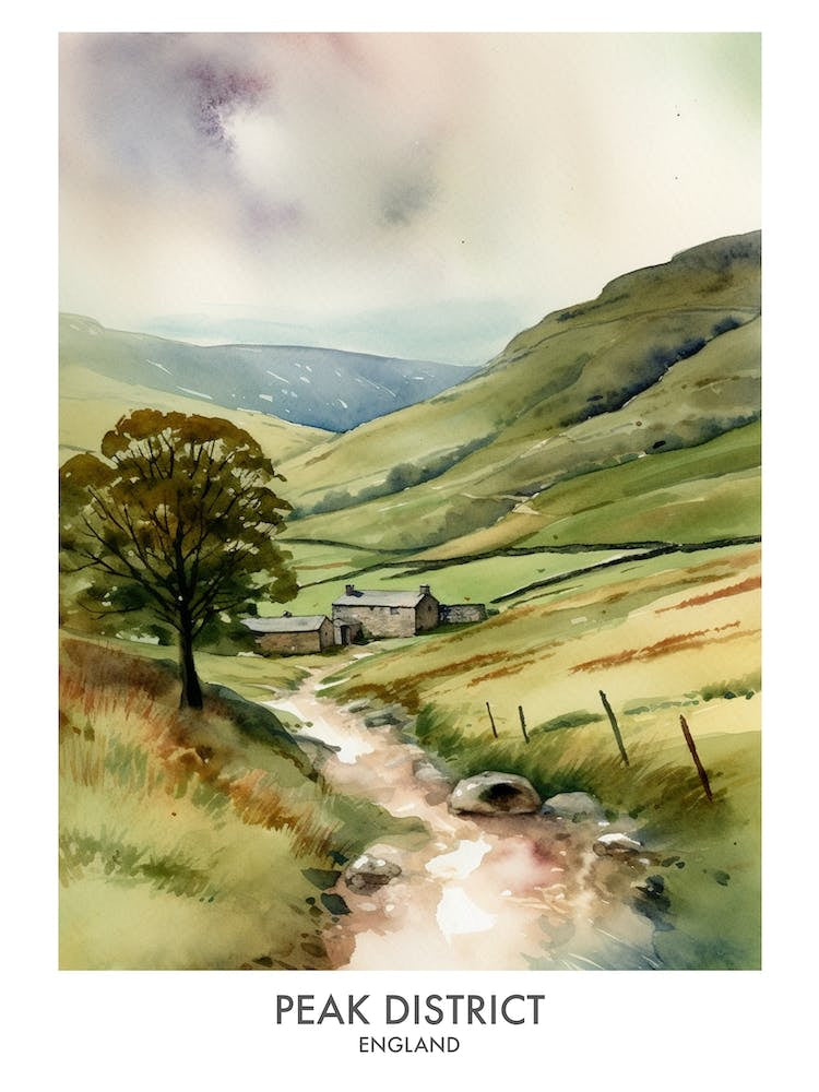 Peak District 9 Watercolour Travel Poster