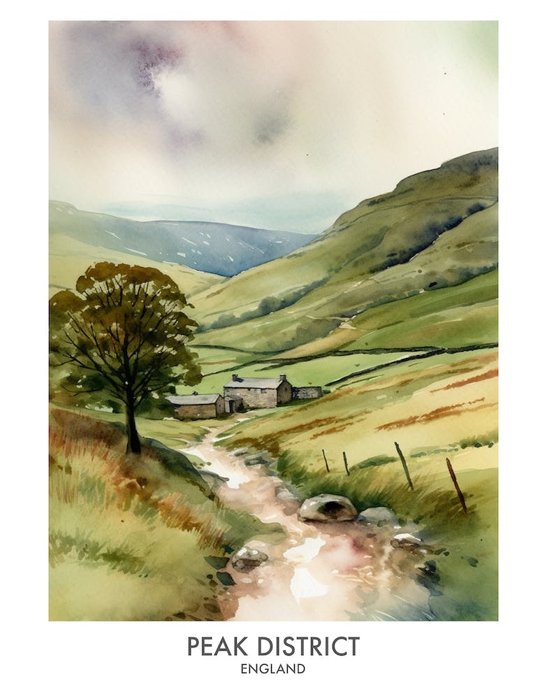 Peak District 9 Watercolour Travel Poster