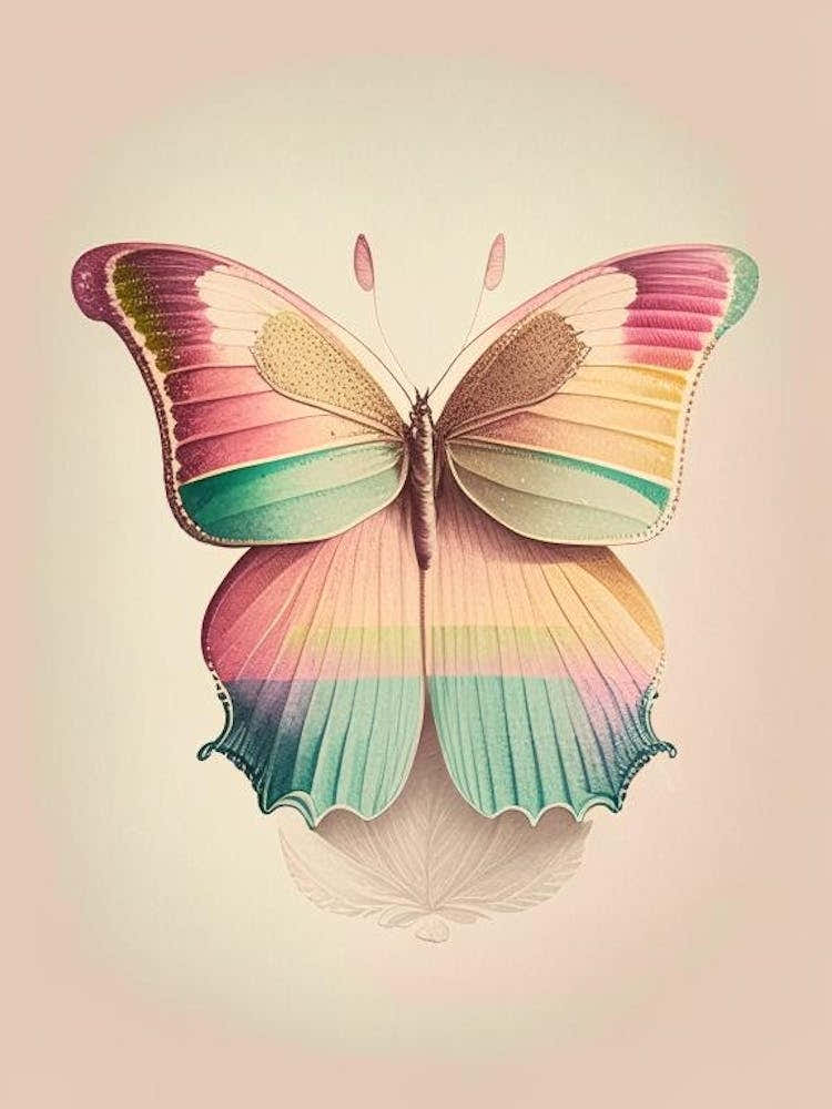 Butterfly On Rainbow Vintage Pastel 2