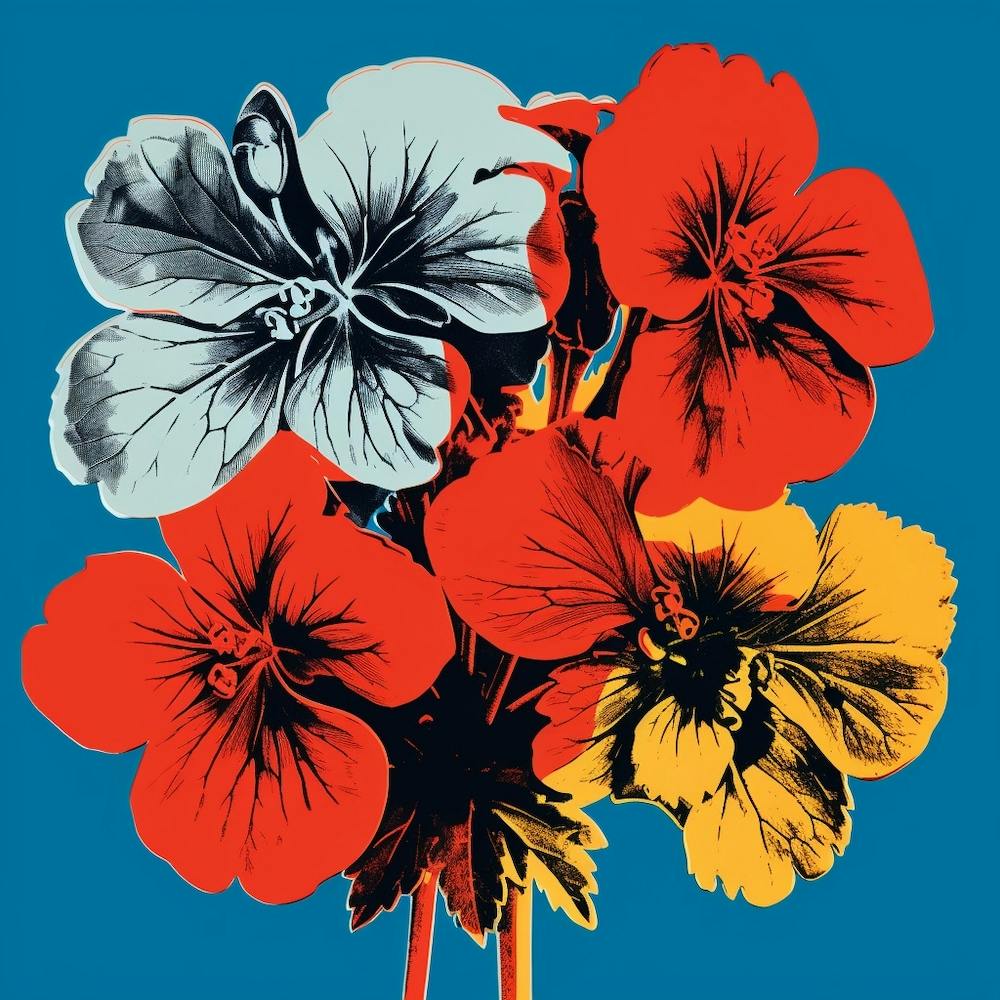 Andy Warhol Style Pop Art Flowers Geranium 4 Square