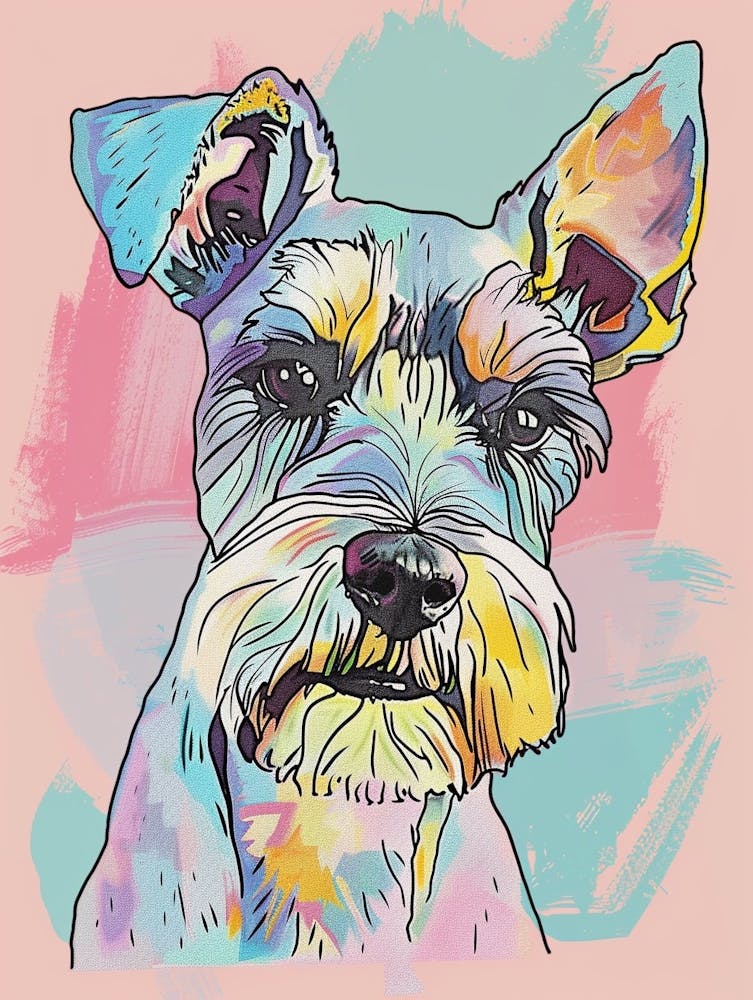 Miniature Schnauzer Dog Pastel Line Watercolour Illustration  2
