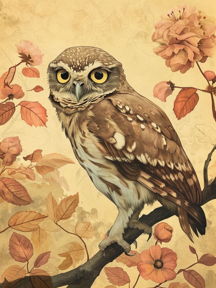 Brown Fish Owl Japanese Painting 4