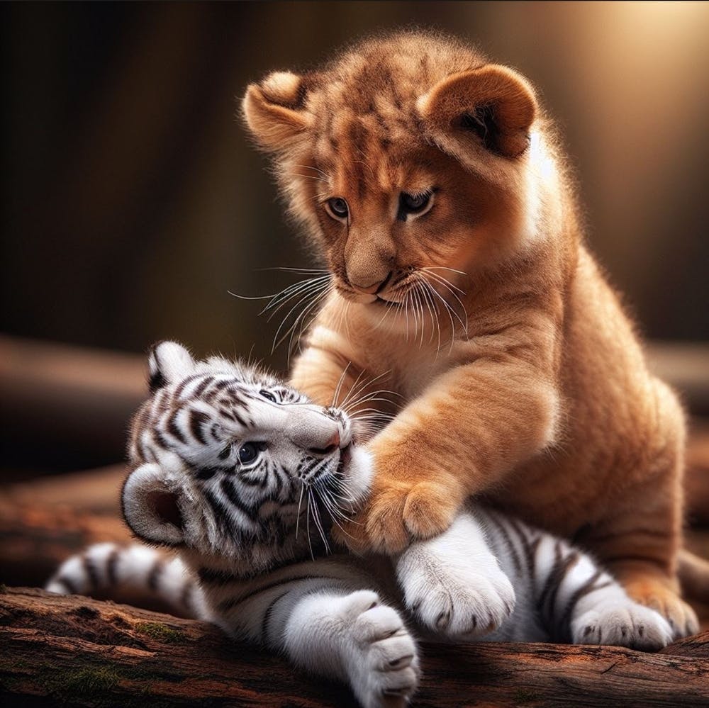 Tiger And Lion Cub