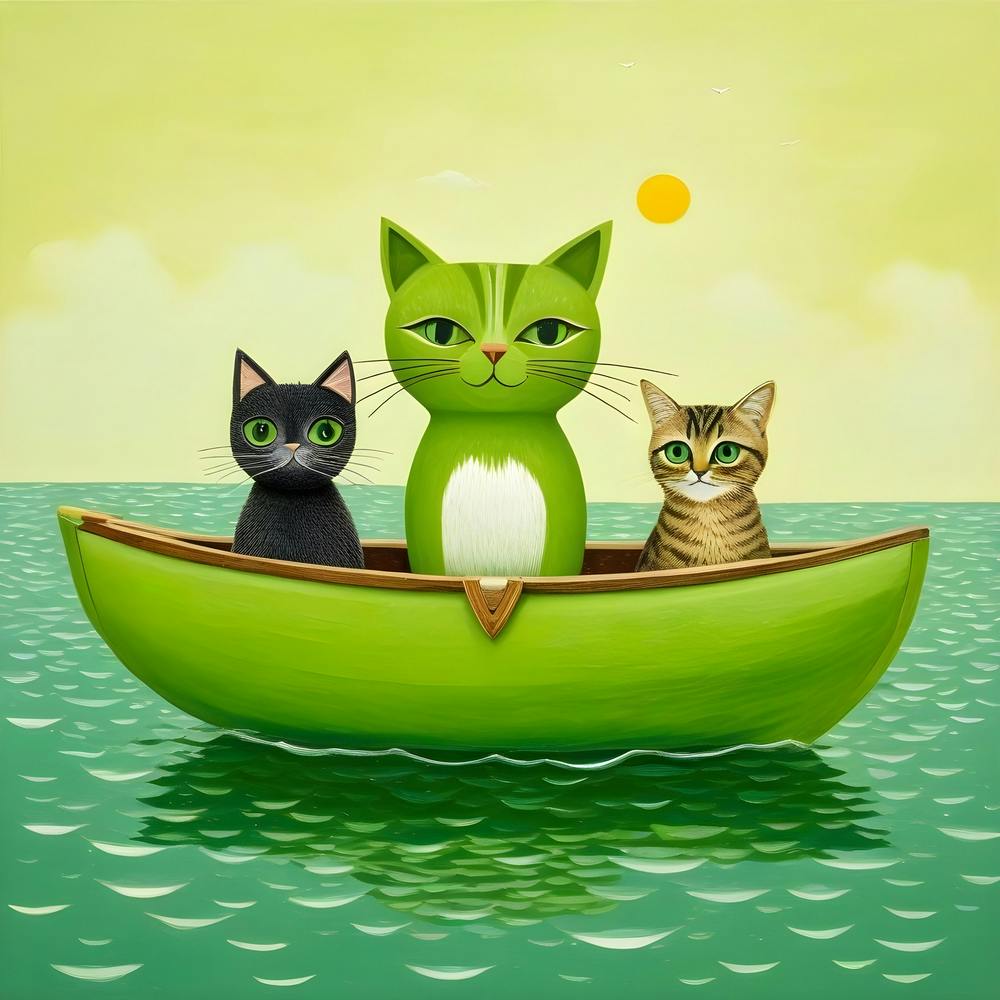 Three Cats In A Pea Green Boat