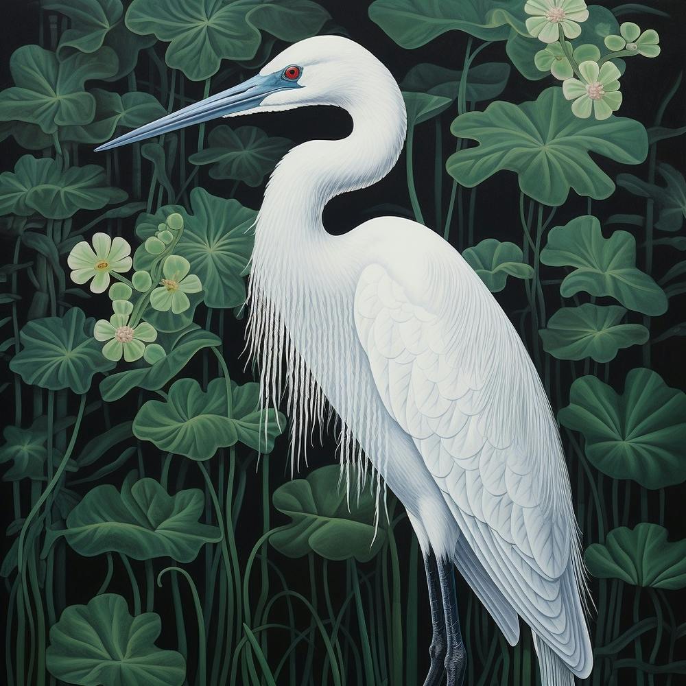 Ohara Koson Inspired Bird Painting Egret 4 Square