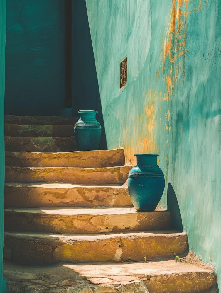Blaue Vasen auf der Treppe 1