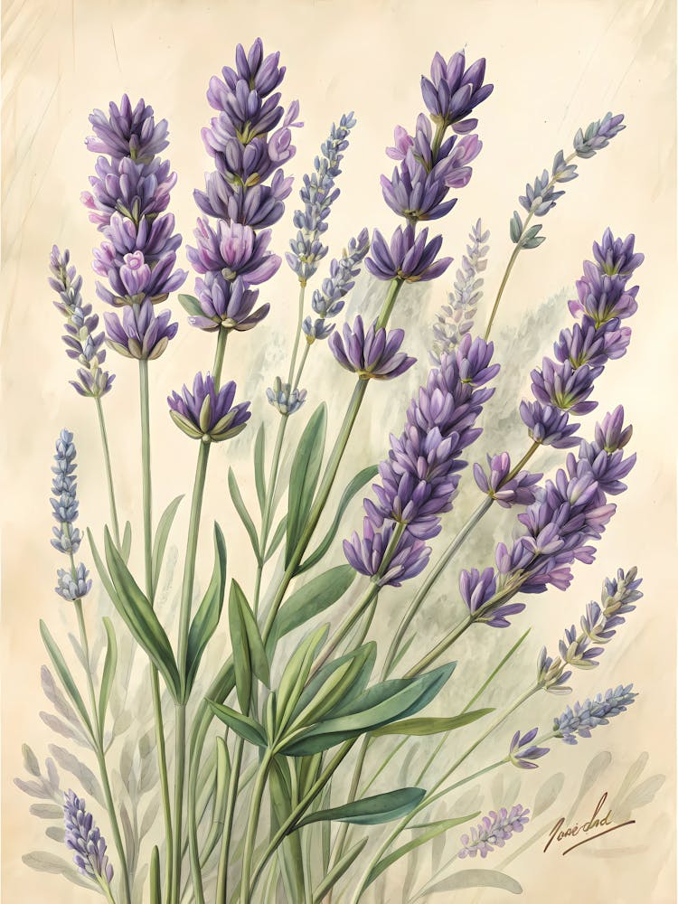 Decorative Botanical Chart of Lavender Oil Painting Style