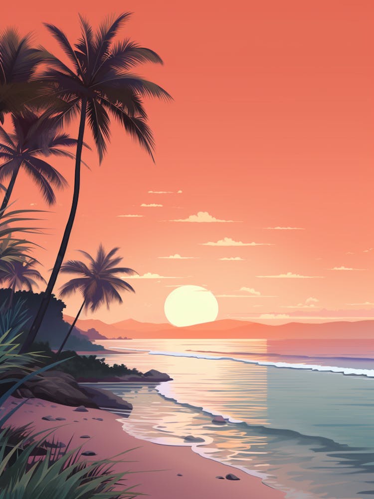 Illustration Of Half Moon Bay Antigua In Pink Tones 1