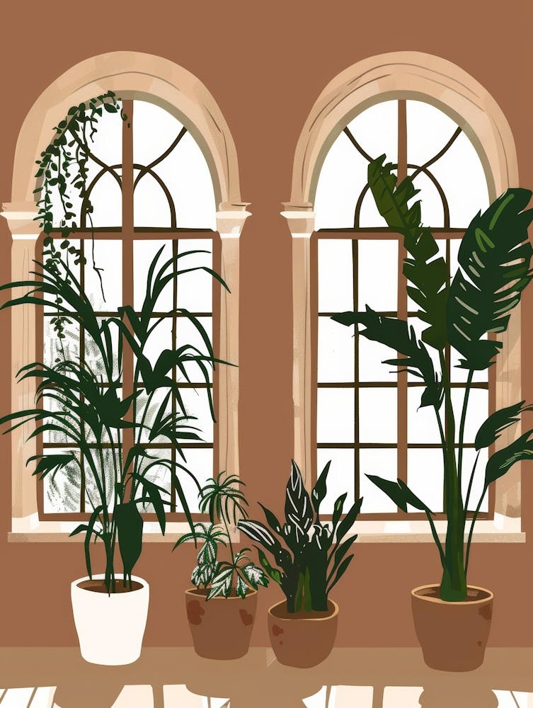 Vector Illustration Of A Living Room With Plants