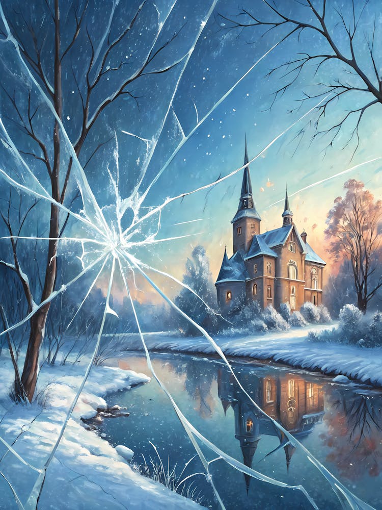 A Frost Pattern Spreading Through a Winter Landscape Oil Painting Style