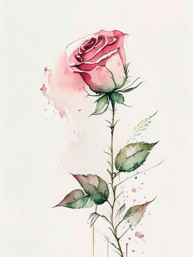 Rose Herb Minimalist Watercolour 3