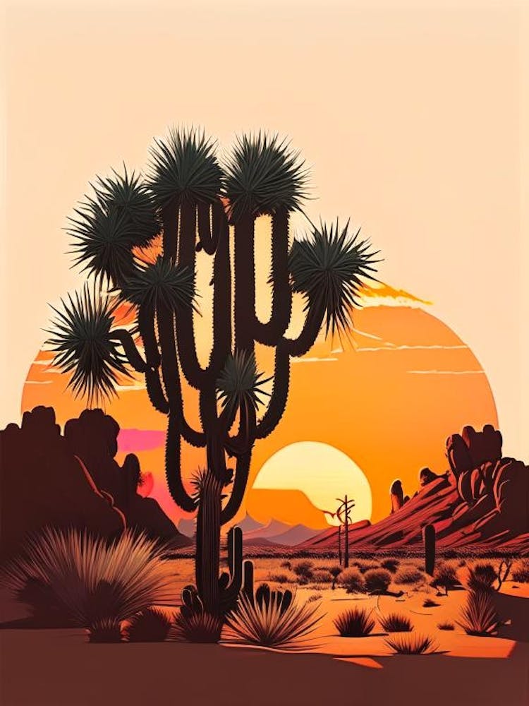 Joshua Tree At Sunrise Retro Illustration (3)