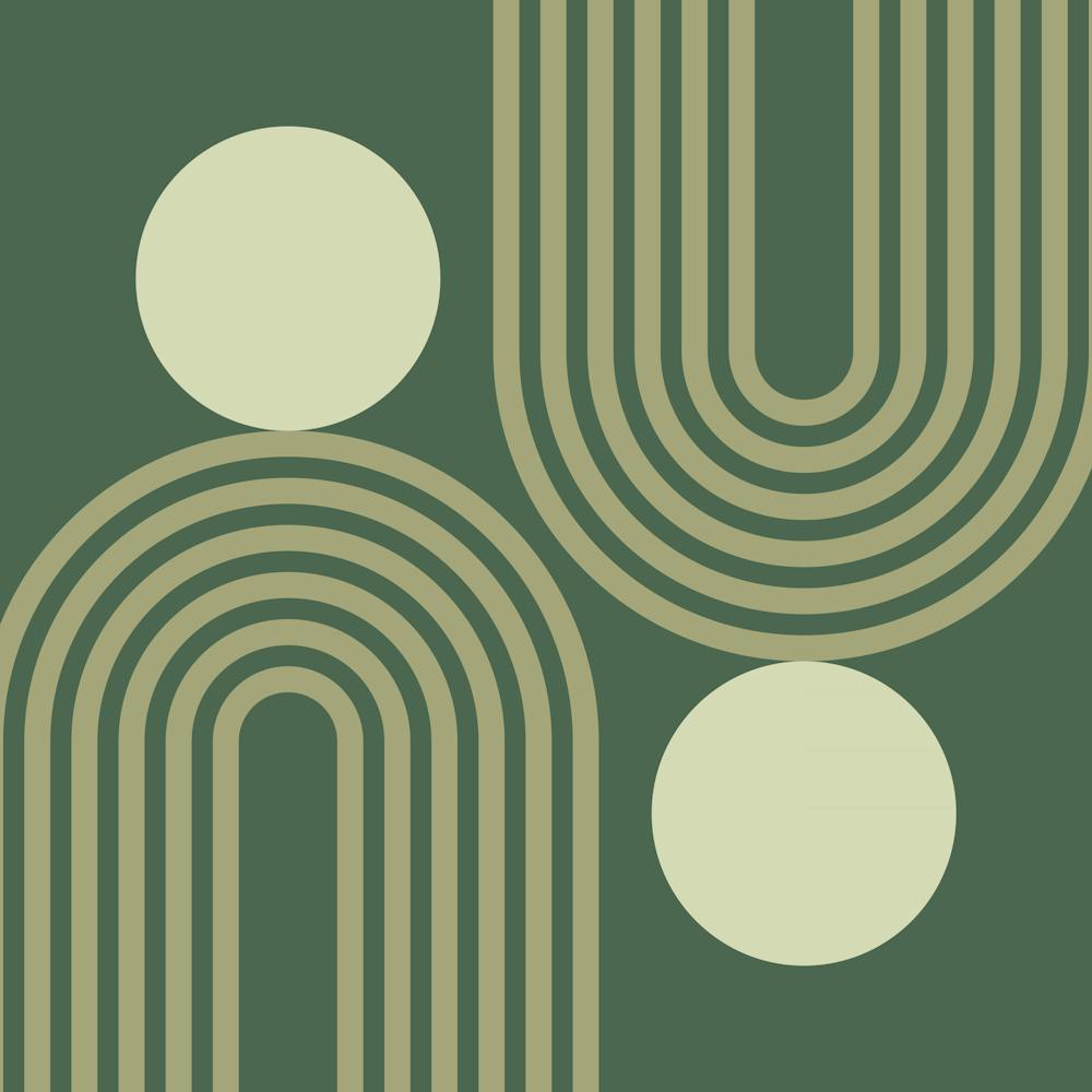 Mid Century Modern Geometric 464 In Forest Sage Green Rainbow And Sun Abstraction 02