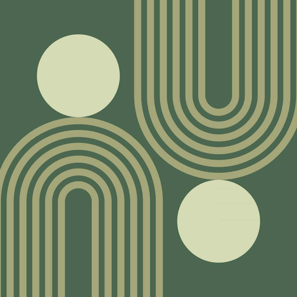 Mid Century Modern Geometric 464 In Forest Sage Green Rainbow And Sun Abstraction 02