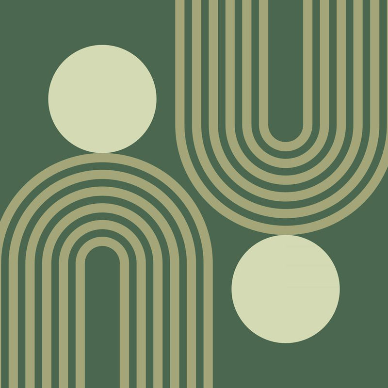 Mid Century Modern Geometric 464 In Forest Sage Green Rainbow And Sun Abstraction 02
