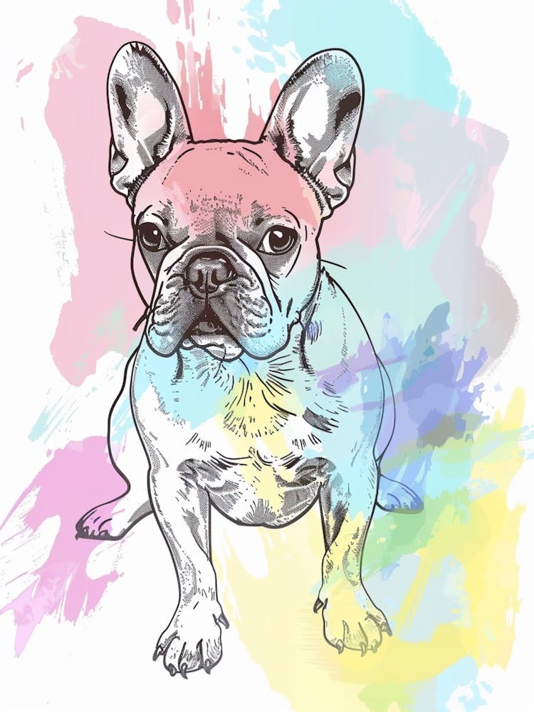 French Bulldog Pastel Watercolour Line Drawing 2