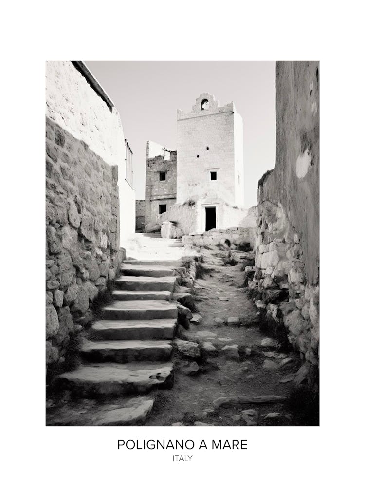 Poster Of Polignano A Mare, Italy, Black And White Photo 4