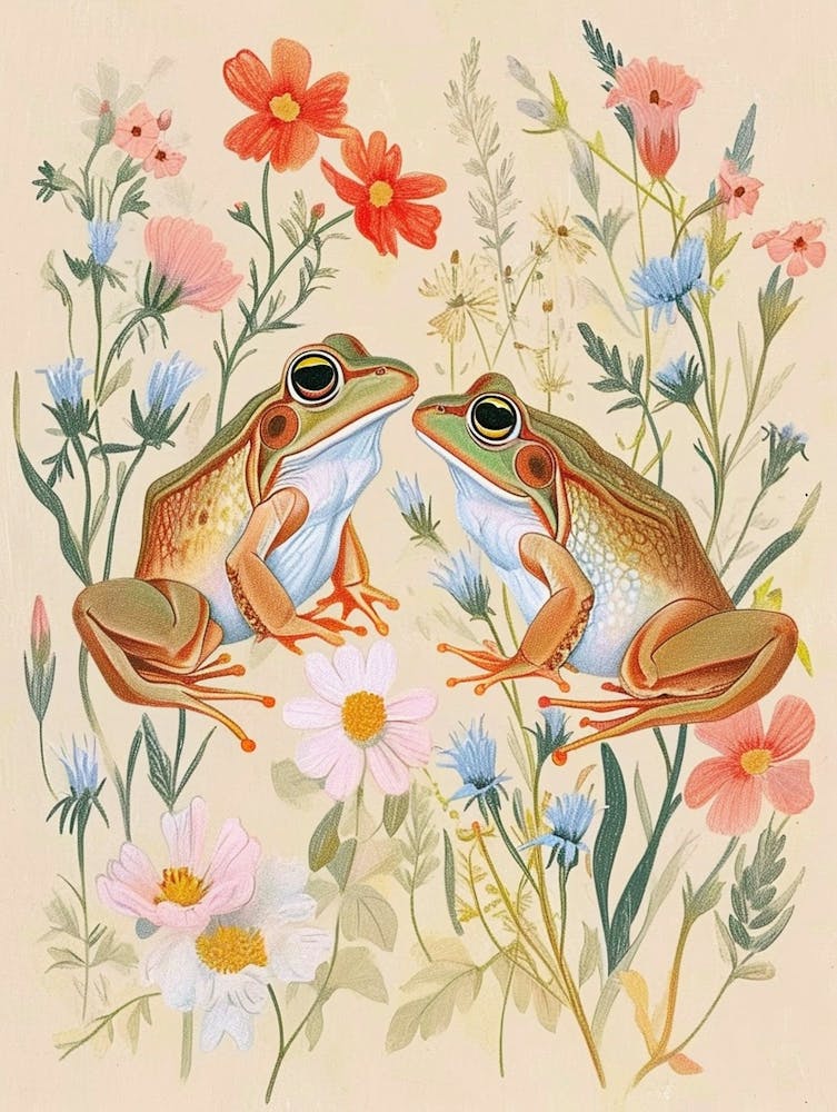 Folksy Floral Animal Drawing Frog 8