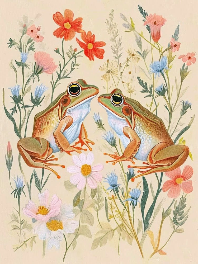 Folksy Floral Animal Drawing Frog 8