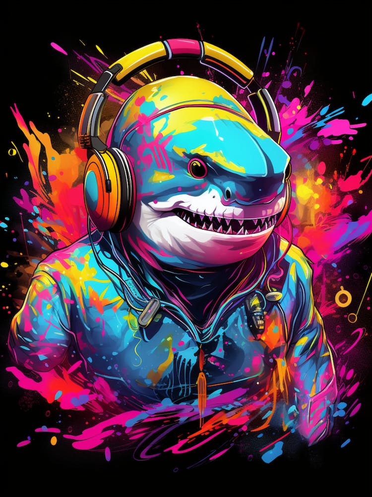  A Shark Wearing Headphones Spinning Dj Decks 3
