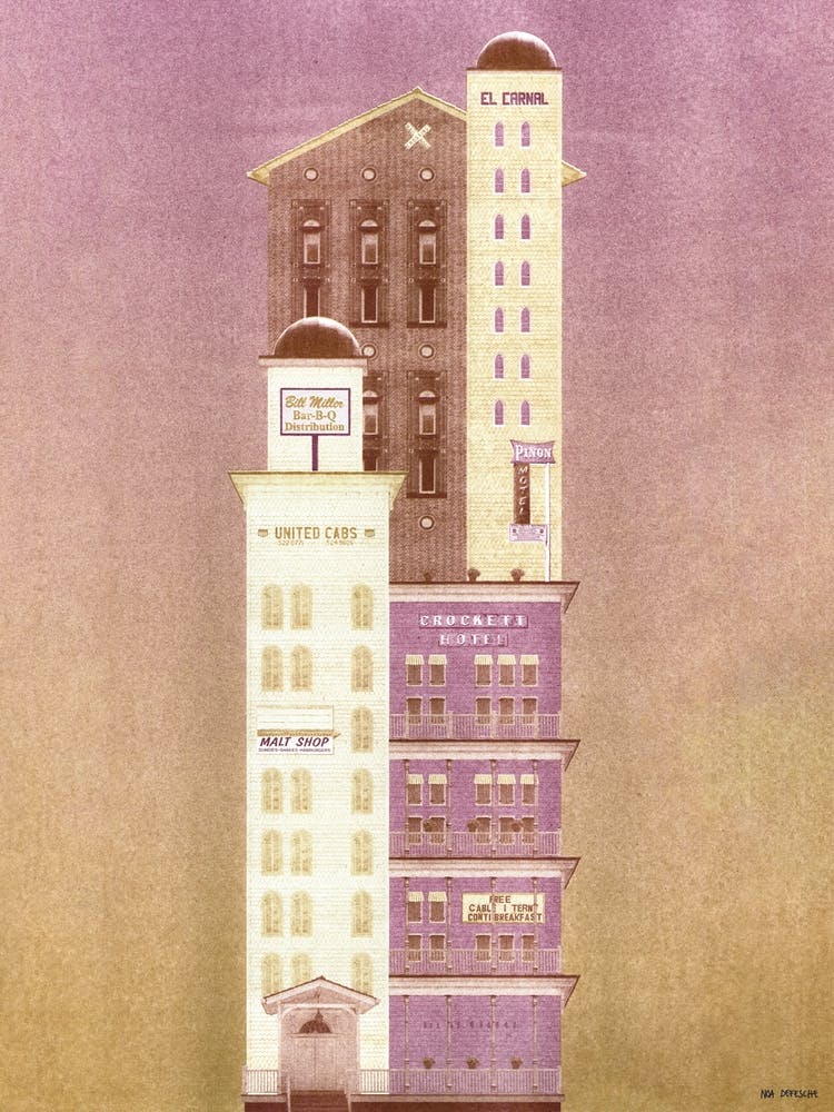 Crockett Hotel Burgundy & Flat Gold Risograph