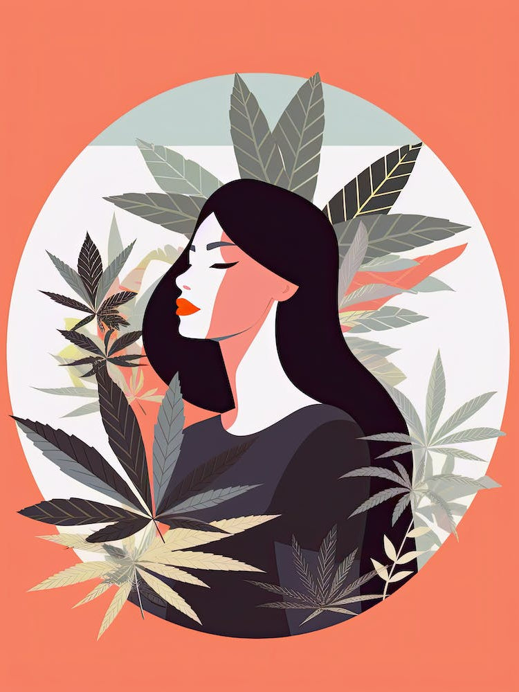 Illustration Of A Woman With Marijuana, cannabis art
