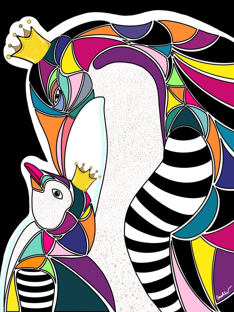 Colorful mosaic Pinguine mother with her child