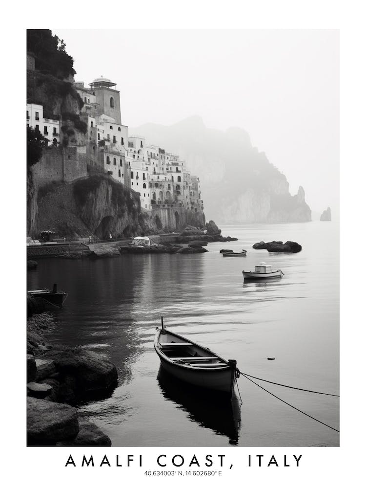 Poster Of Amalfi Coast, Italy, Black And White Analogue Photograph 3