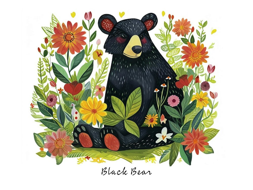 Little Floral Black Bear 4 Poster